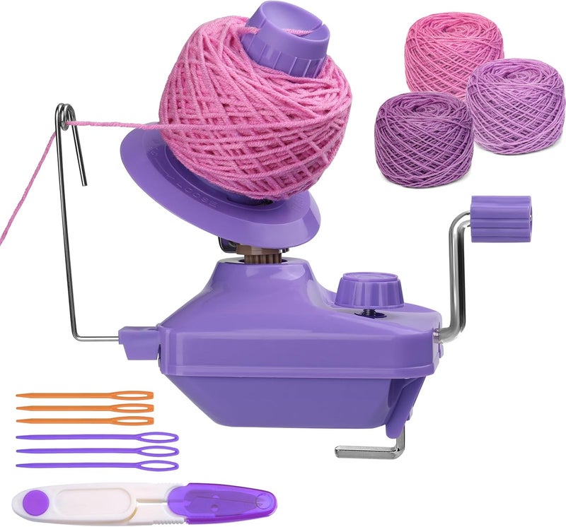 Kogyxe Yarn Winder, Yarn Ball Winder, Purple Hand-Operated Roller 3 Rolls of Crochet Yarn for Crocheting, The Helper for Knitting Lovers - Image 1